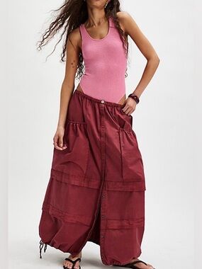 Free People Maxi Skirt in Berry Red